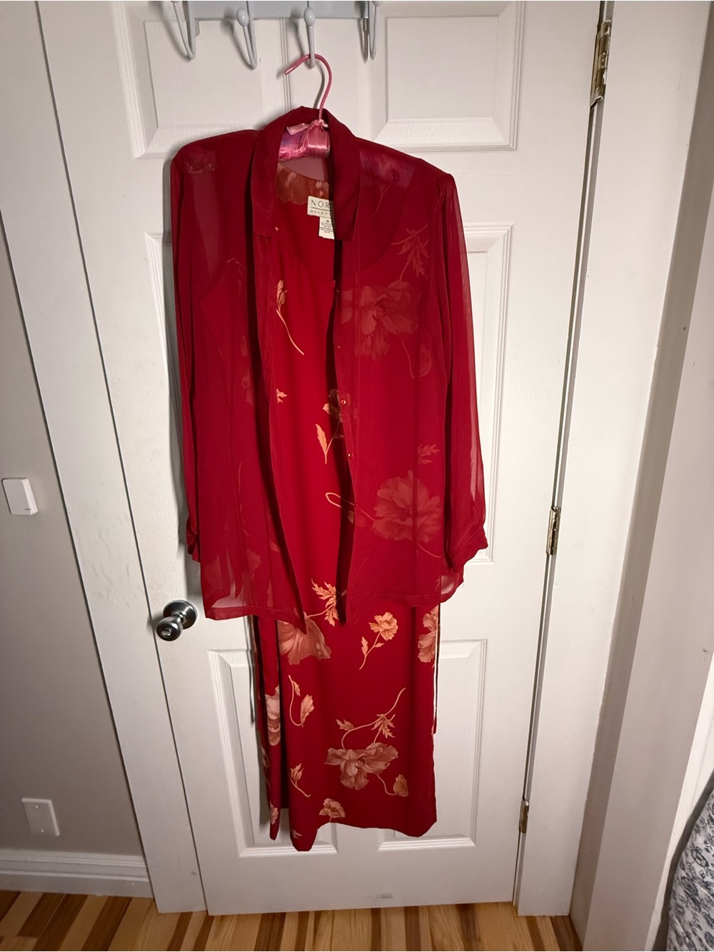 Norton McNaughton Red Floral Midi Dress with Sheer Jacket